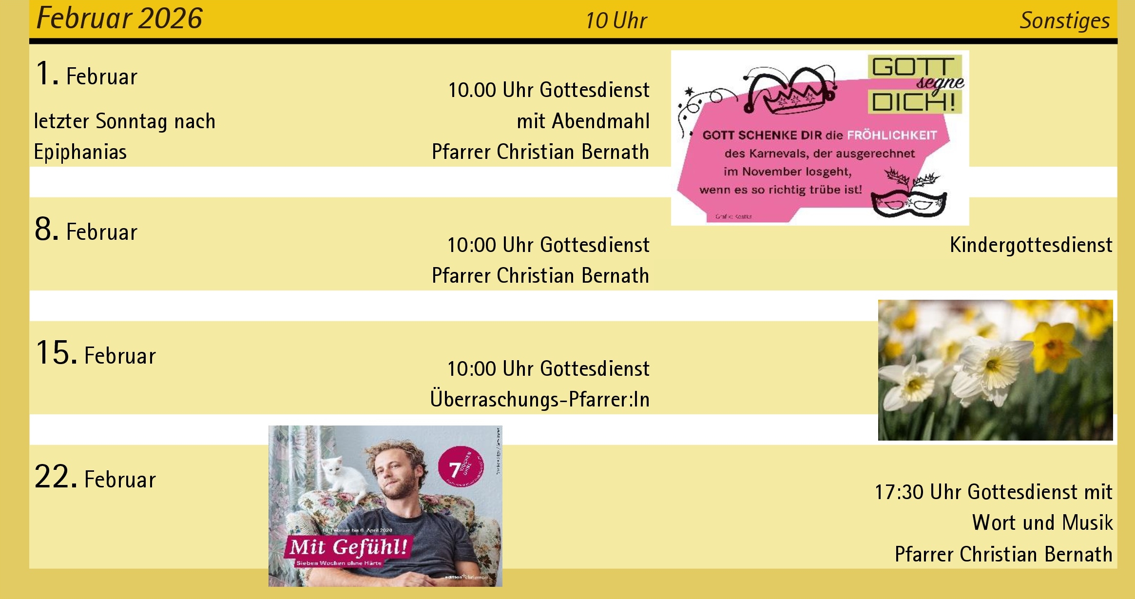 Gottesdienst Liste Februar 2026