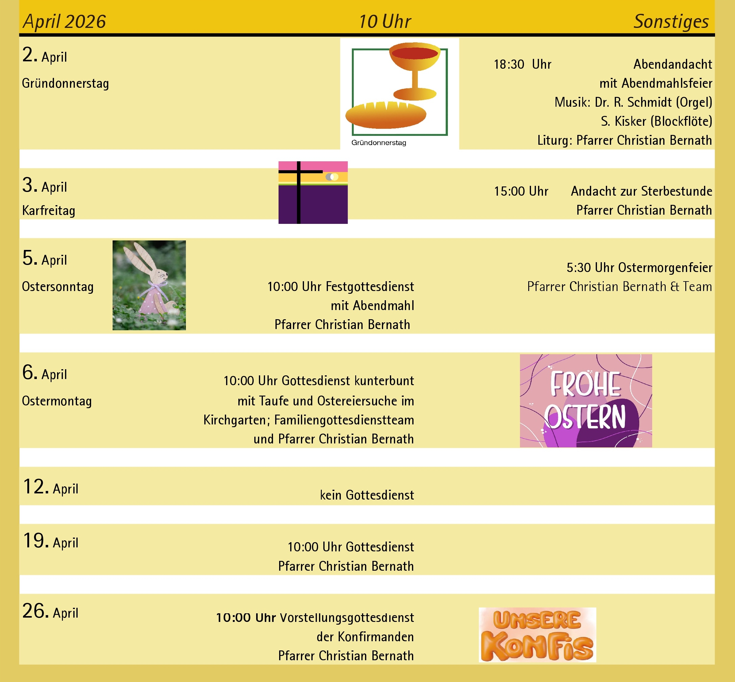 Gottesdienst Liste April 2026