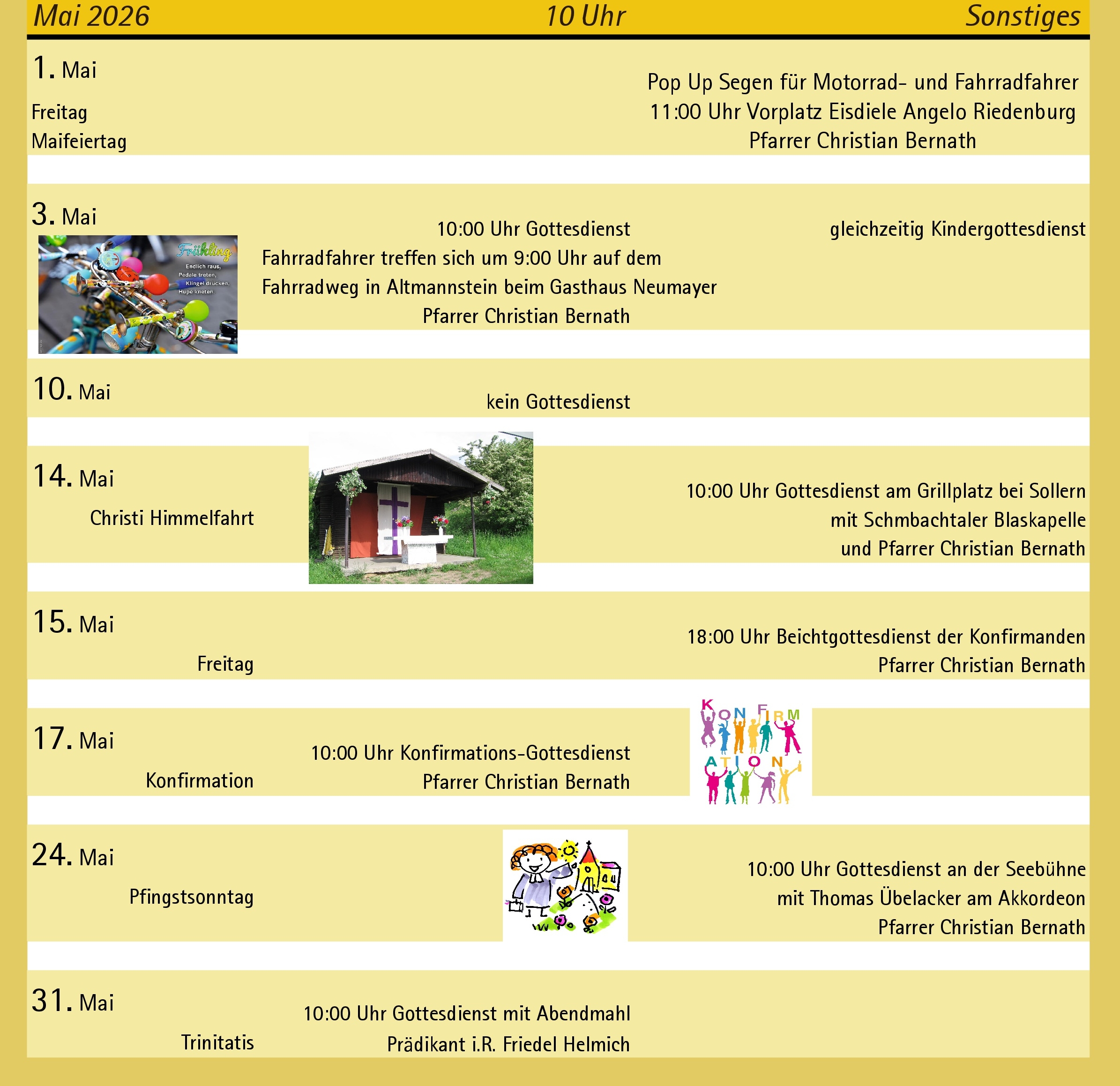 Gottesdienst Liste Mai 2026