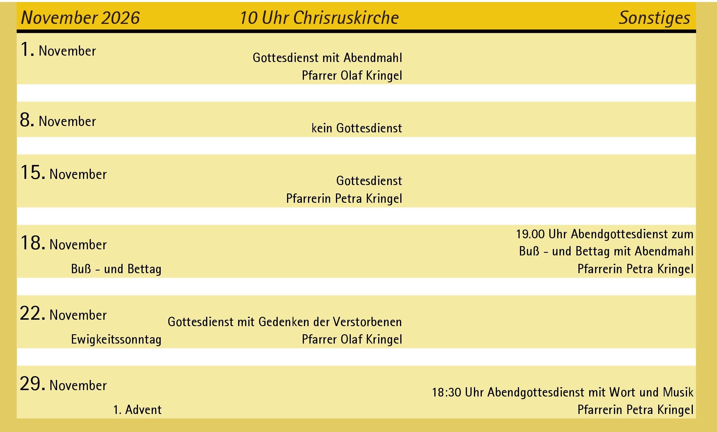 Gottesdienst Liste November 2026